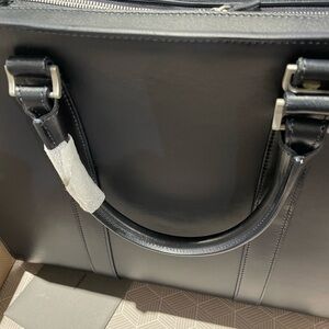 Carl Friedrik navy blue double zipper leather briefcase